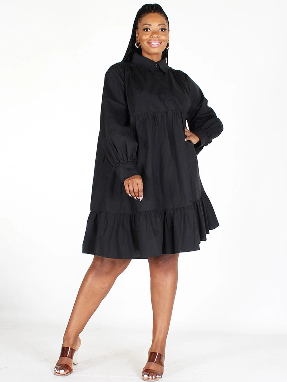 PLUS SIZE LONG SLEEVE TUNIC BUTTON UP MINI DRESS