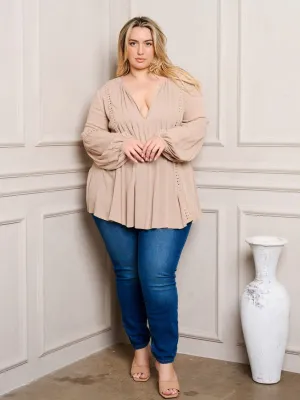 PLUS SIZE LONG SLEEVE V-NECK TUNIC TOP