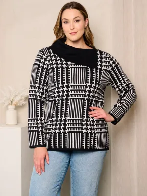 PLUS SIZE LONG SLEEVES COLORBLOCK COWL NECK TOP
