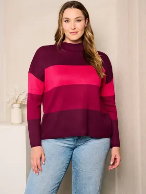 PLUS SIZE LONG SLEEVES COLORBLOCK MOCK NECK TOP