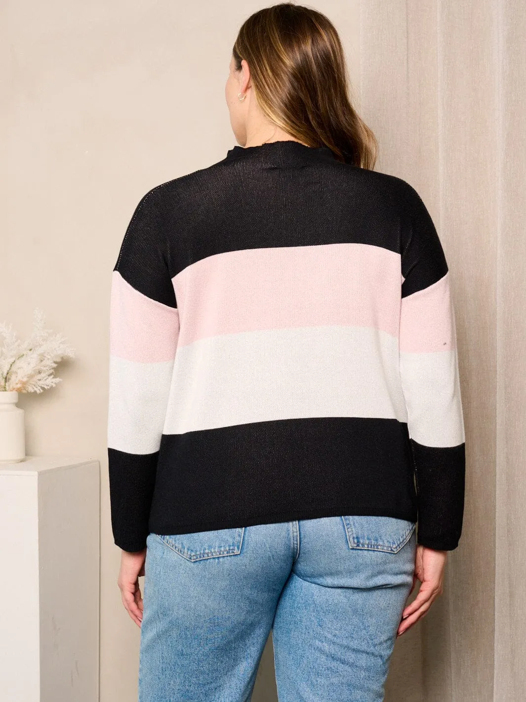 PLUS SIZE LONG SLEEVES COLORBLOCK MOCK NECK TOP