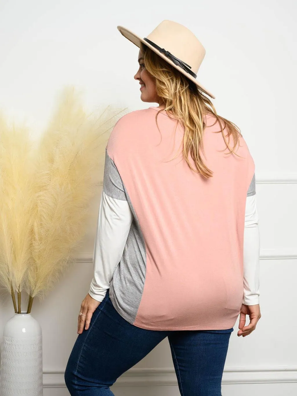 PLUS SIZE MODAL TWO CONTRAST COLOR TOP