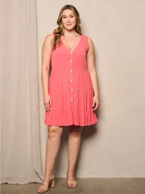 PLUS SIZE SLEEVELESS BUTTON UP TIERED TUNIC MINI DRESS