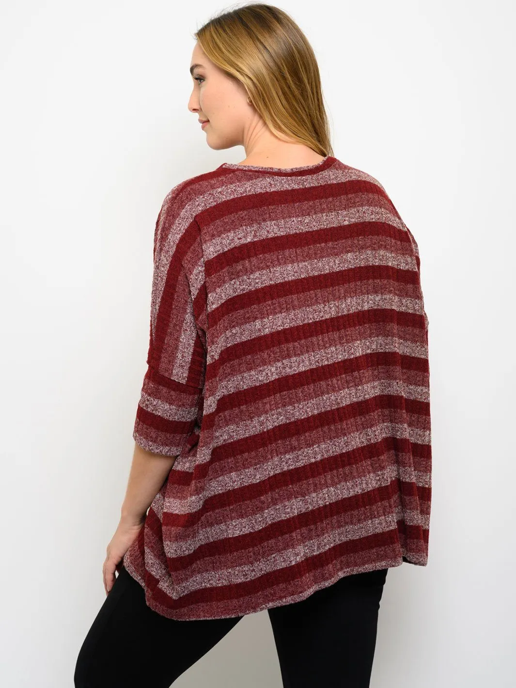 PLUS SIZE STRIPES SHORT SLEEVE TUNIC TOP