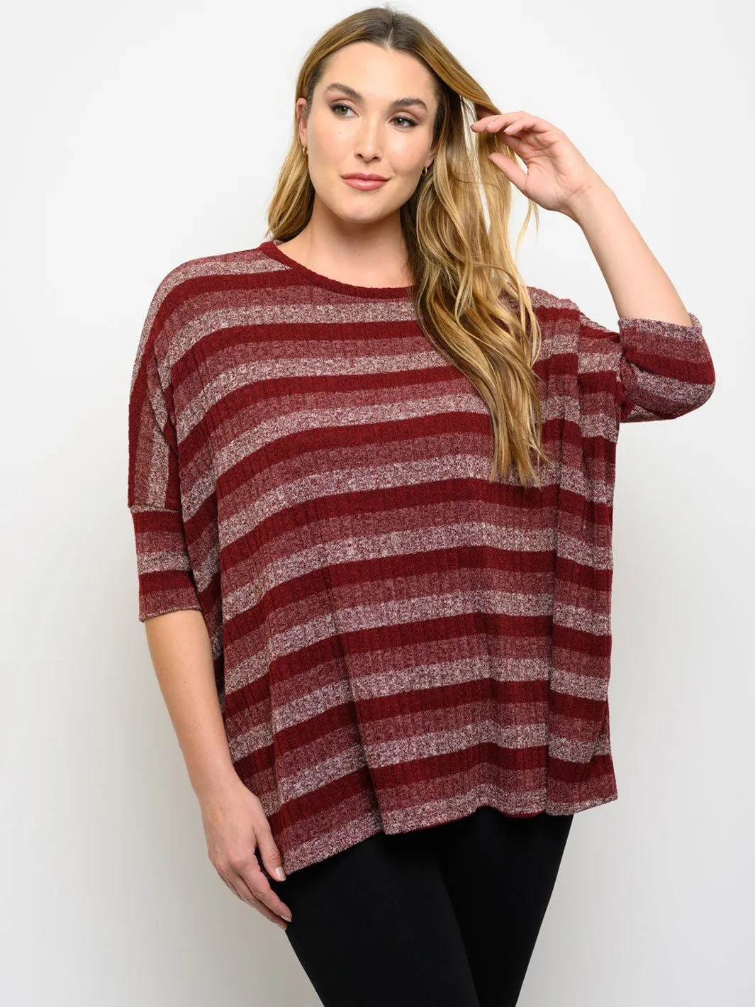 PLUS SIZE STRIPES SHORT SLEEVE TUNIC TOP