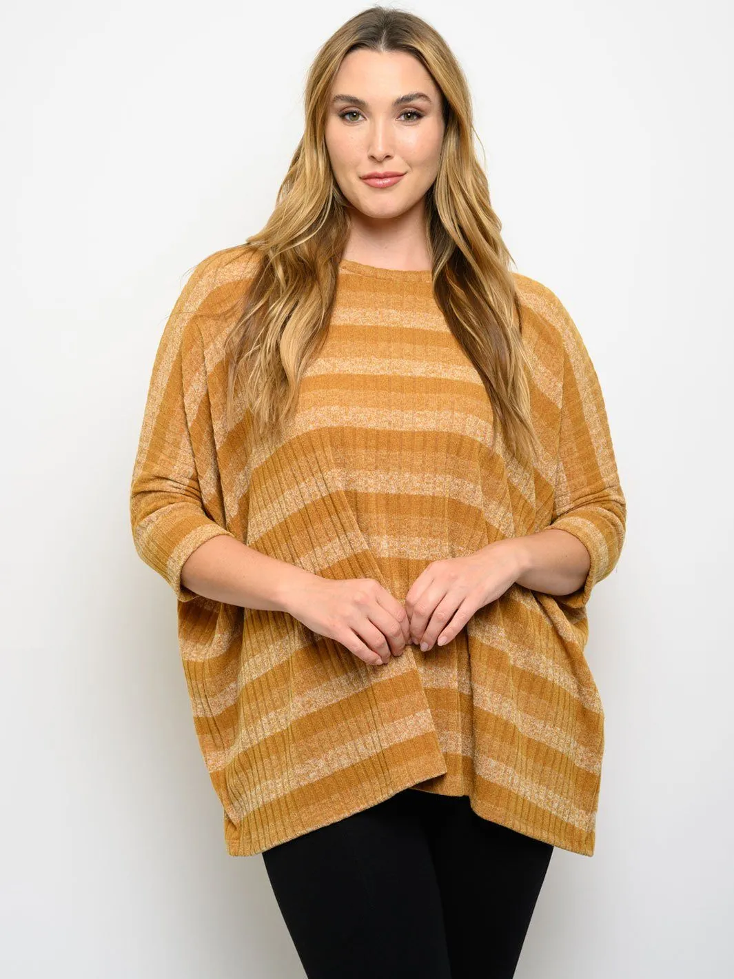 PLUS SIZE STRIPES SHORT SLEEVE TUNIC TOP