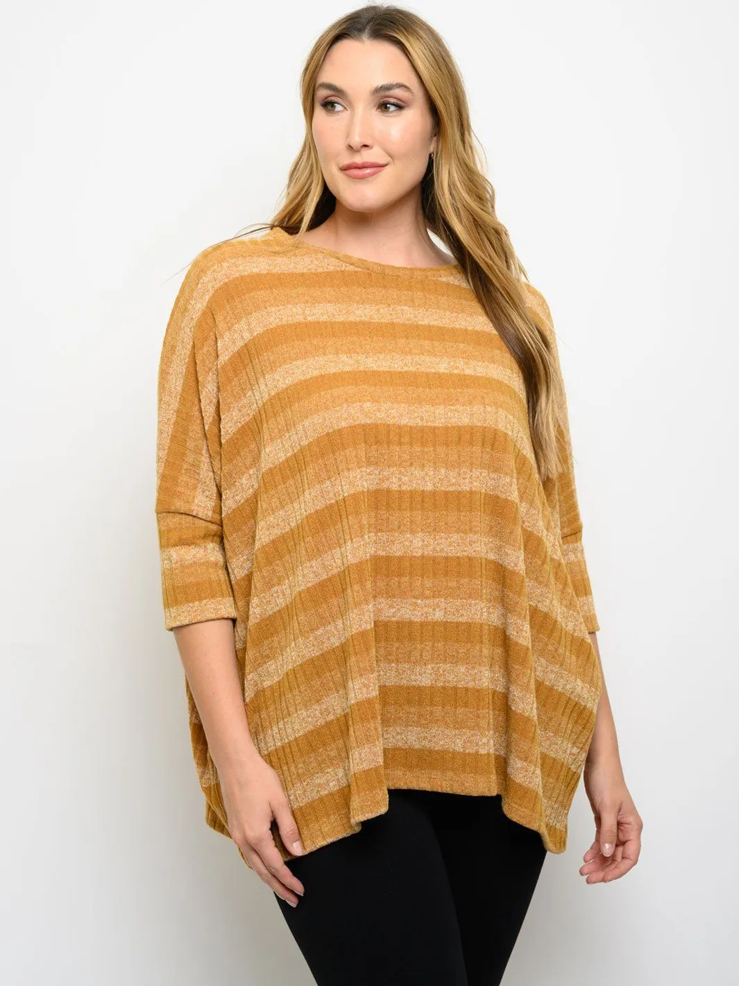 PLUS SIZE STRIPES SHORT SLEEVE TUNIC TOP