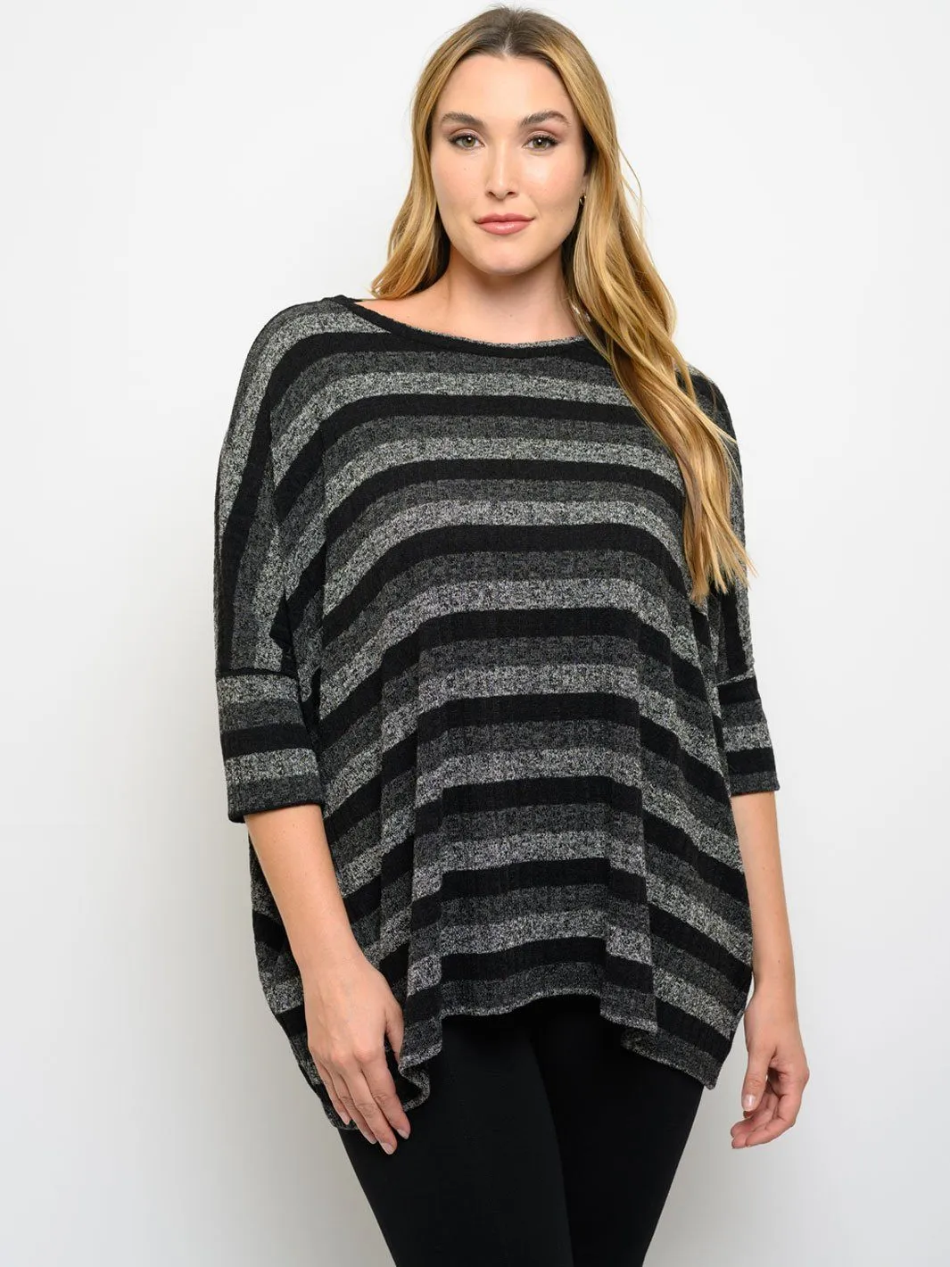 PLUS SIZE STRIPES SHORT SLEEVE TUNIC TOP