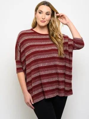 PLUS SIZE STRIPES SHORT SLEEVE TUNIC TOP