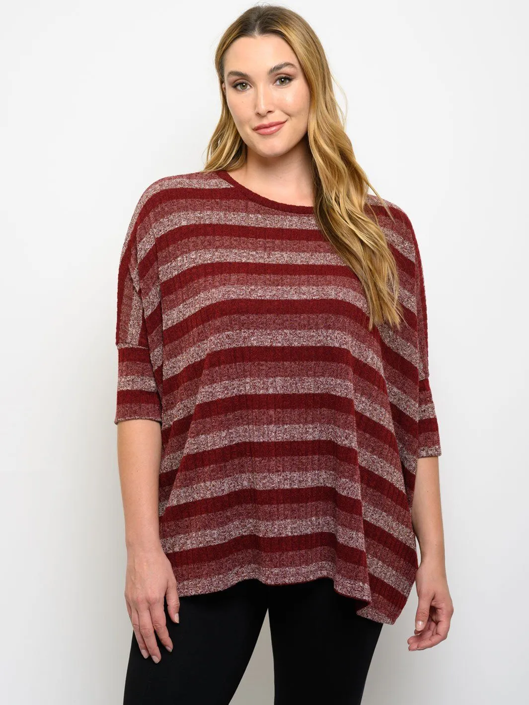 PLUS SIZE STRIPES SHORT SLEEVE TUNIC TOP
