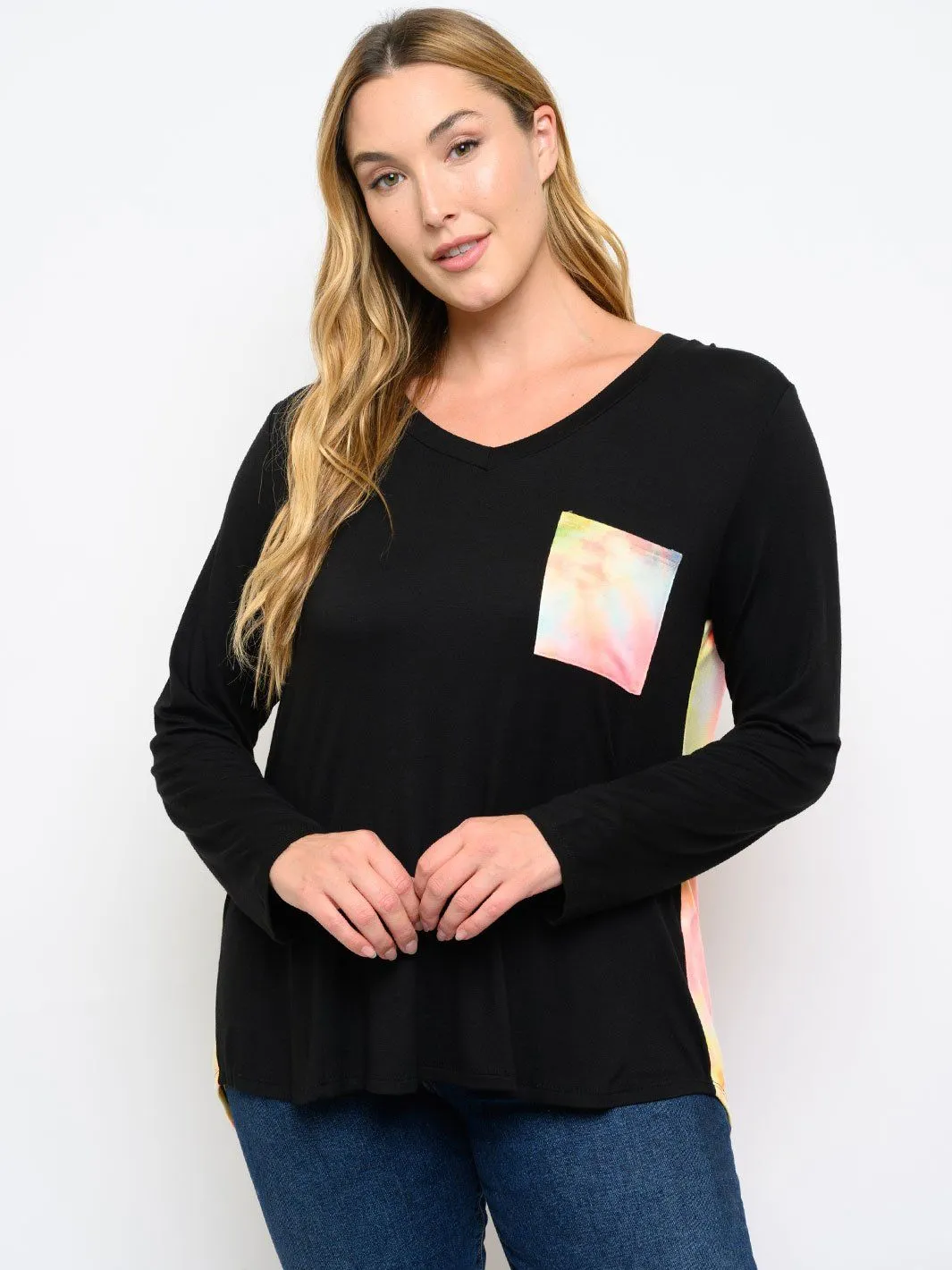 PLUS SIZE TIE DYE LONG SLEEVE TUNIC TOP