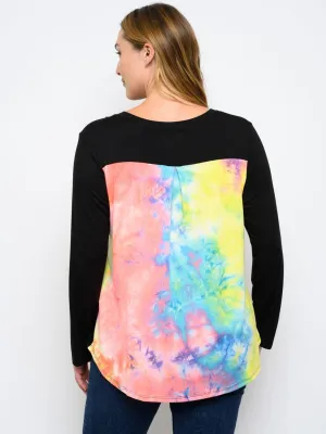 PLUS SIZE TIE DYE LONG SLEEVE TUNIC TOP