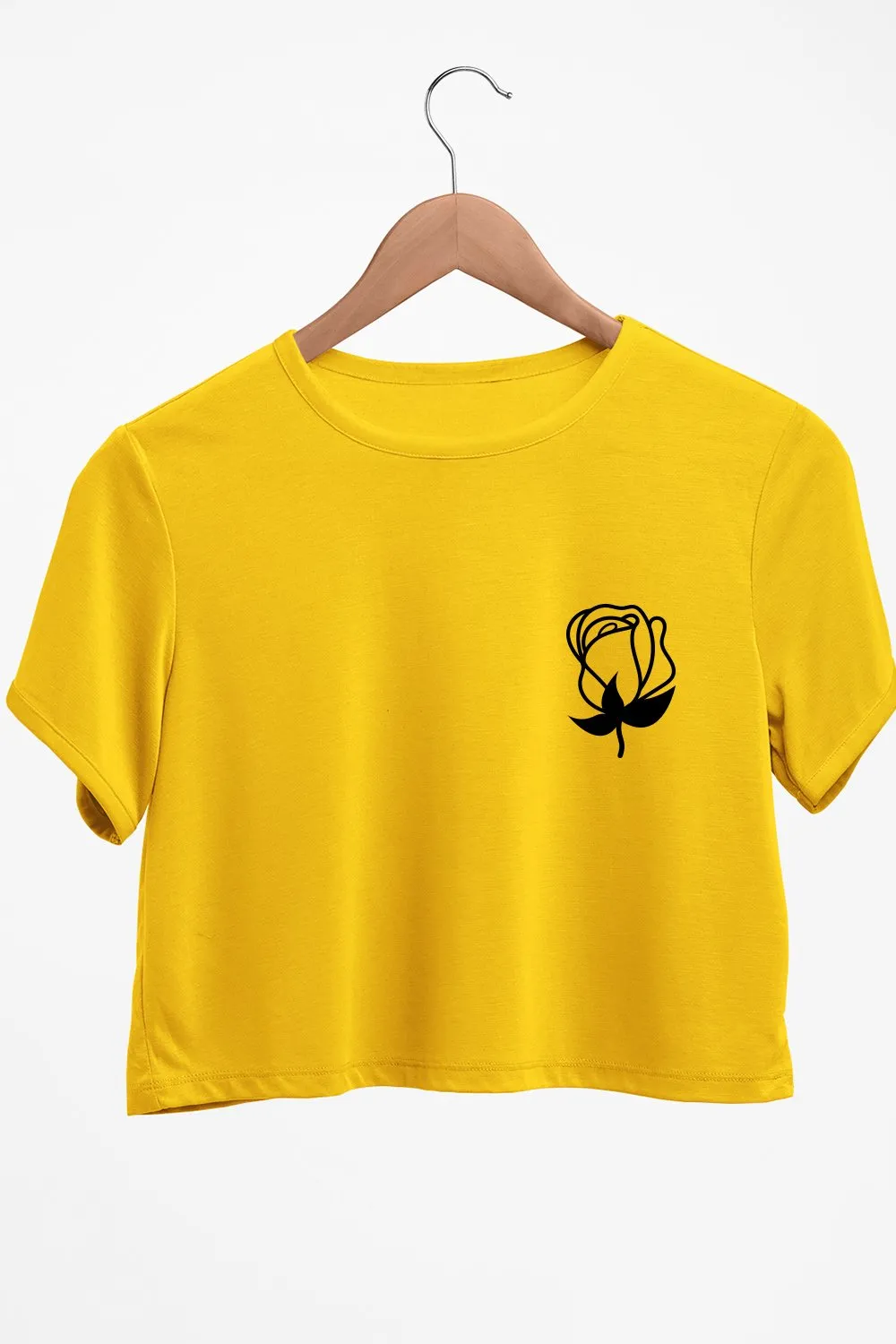 Pocket Rose Graphic Printed Yellow Crop Top