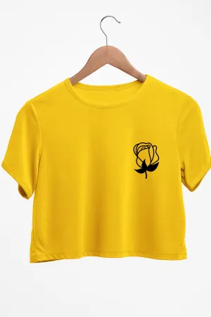 Pocket Rose Graphic Printed Yellow Crop Top