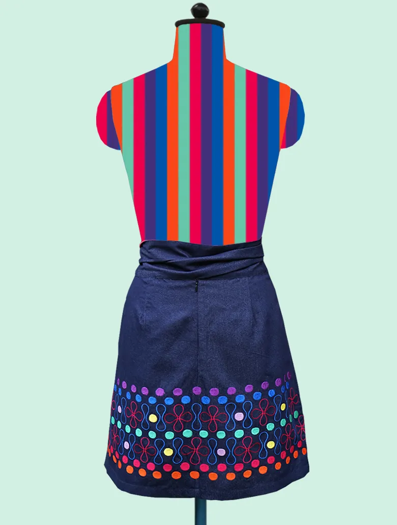 Polka-Dot-Border Knee-Length Denim Skirt