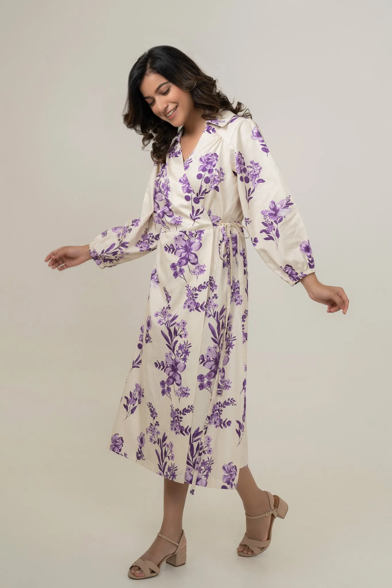 Printed Cotton Wrap Dress