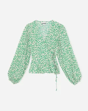 Printed Crepe Wrap Blouse - Tapioca