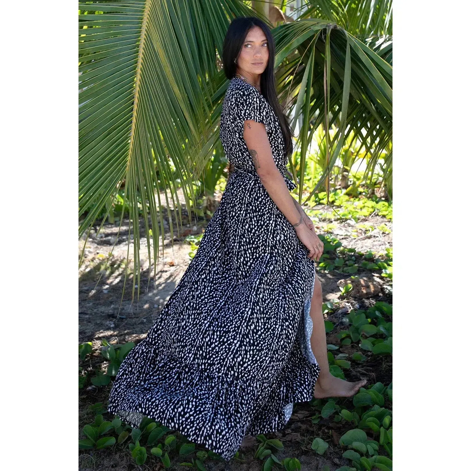PRINTED MAXI DRESS WITH SHORT SLEEVES
