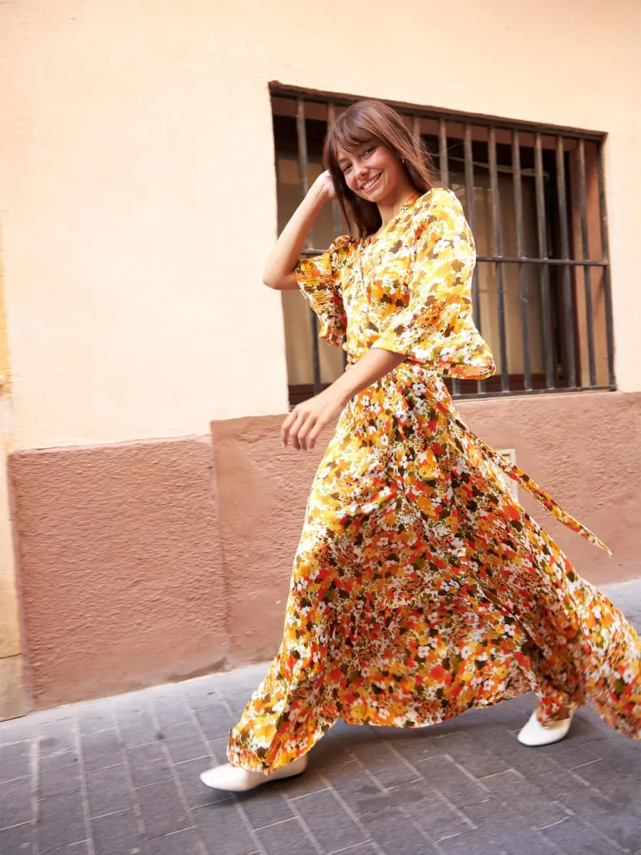 Printed Maxi Wrap Dress