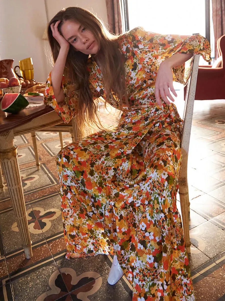 Printed Maxi Wrap Dress