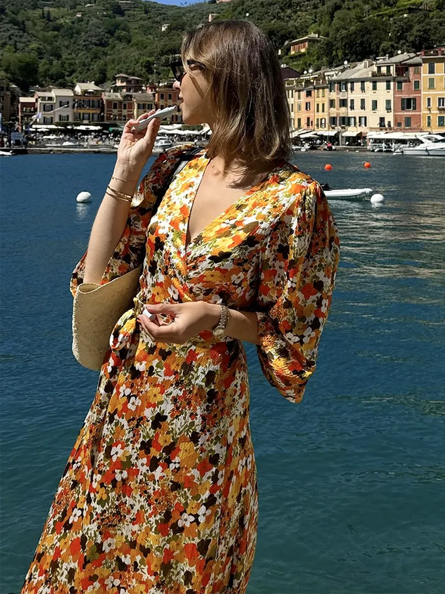 Printed Maxi Wrap Dress