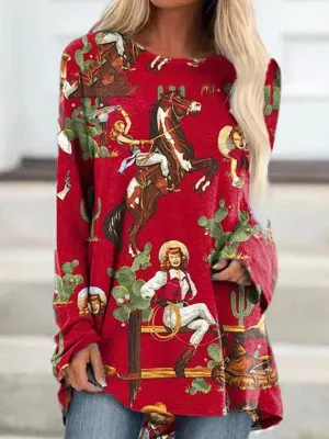 Printed Round-Neck Tunic Top