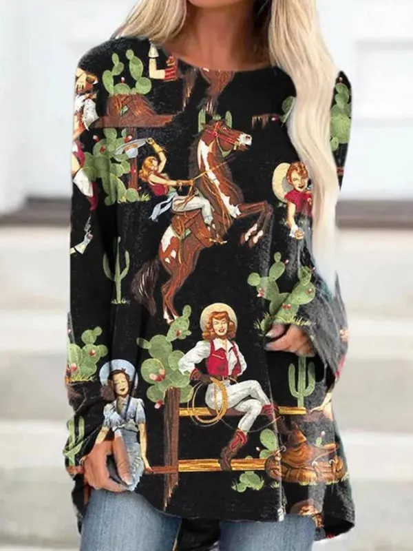 Printed Round-Neck Tunic Top