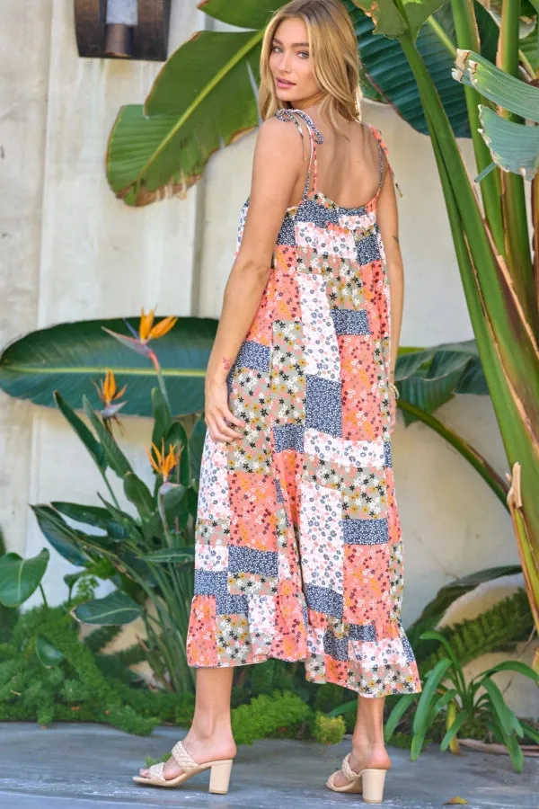 PRINTED SMOCKED RUFFLE MAXI DRESS