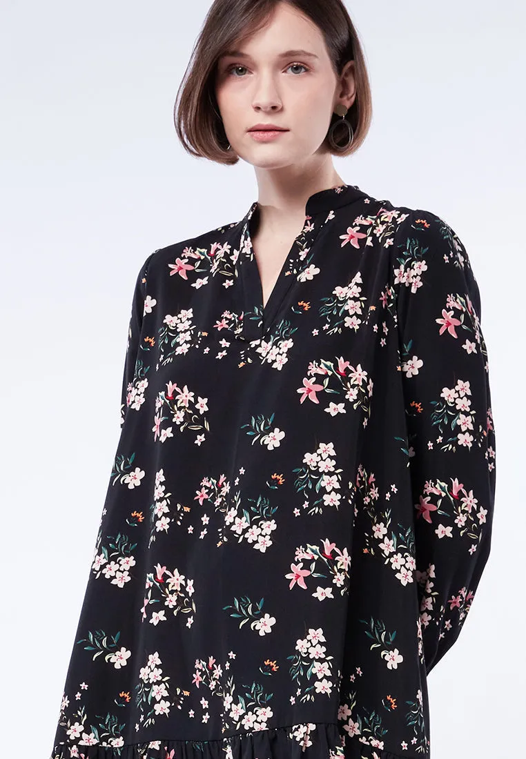 Printed V-Neck Long Sleeve Tunic