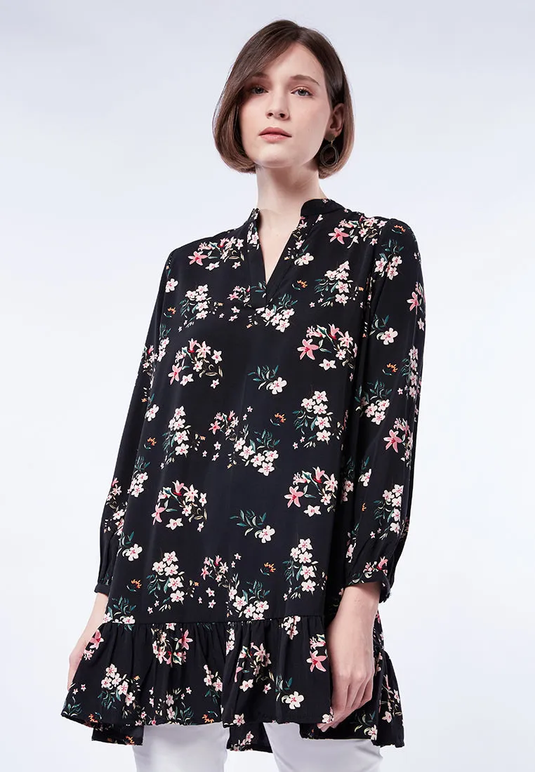 Printed V-Neck Long Sleeve Tunic