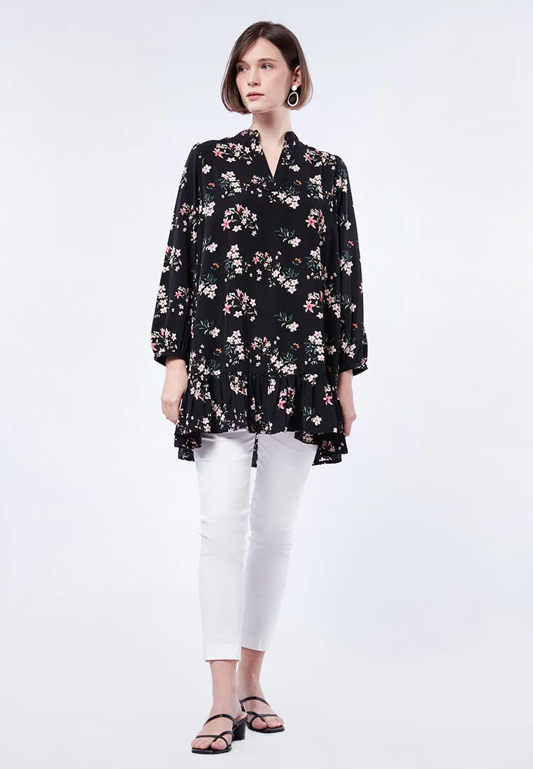 Printed V-Neck Long Sleeve Tunic