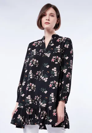 Printed V-Neck Long Sleeve Tunic