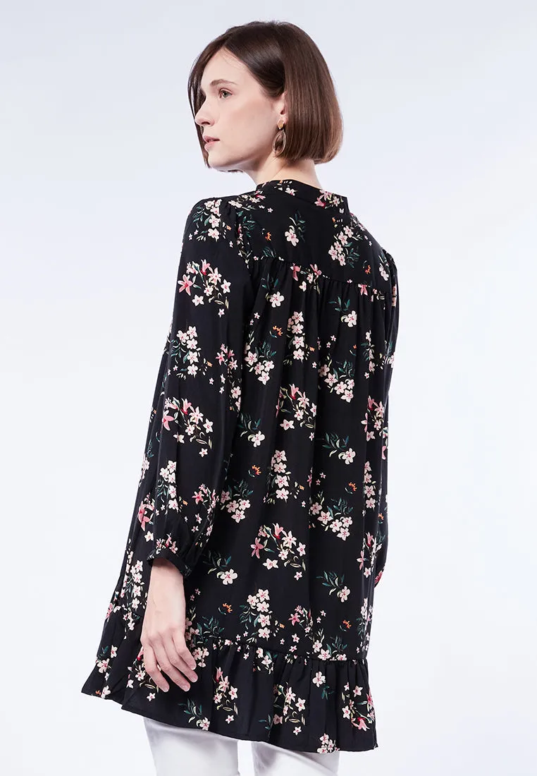 Printed V-Neck Long Sleeve Tunic