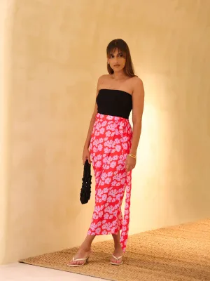Printed Wrap Midi Skirt