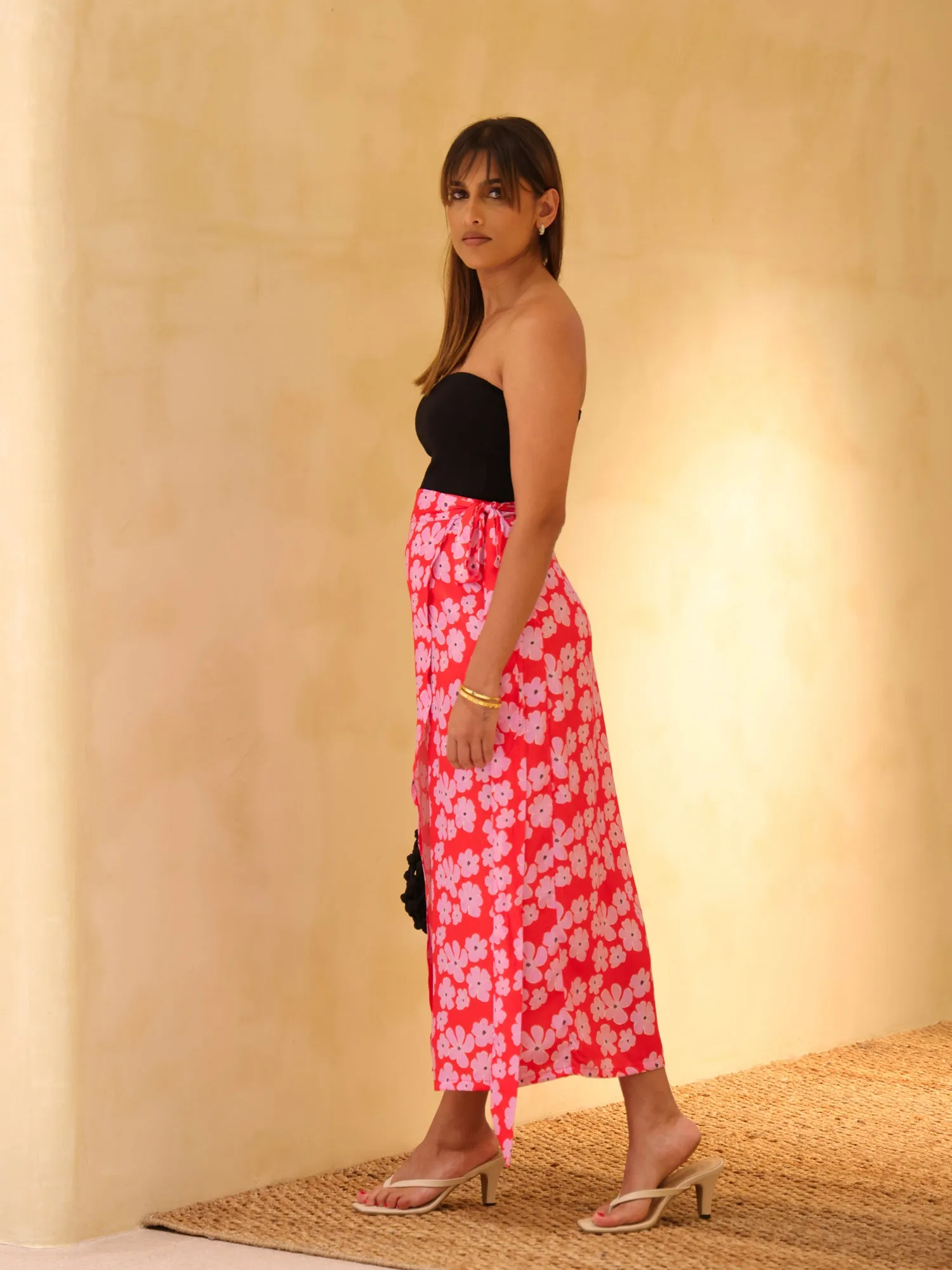 Printed Wrap Midi Skirt