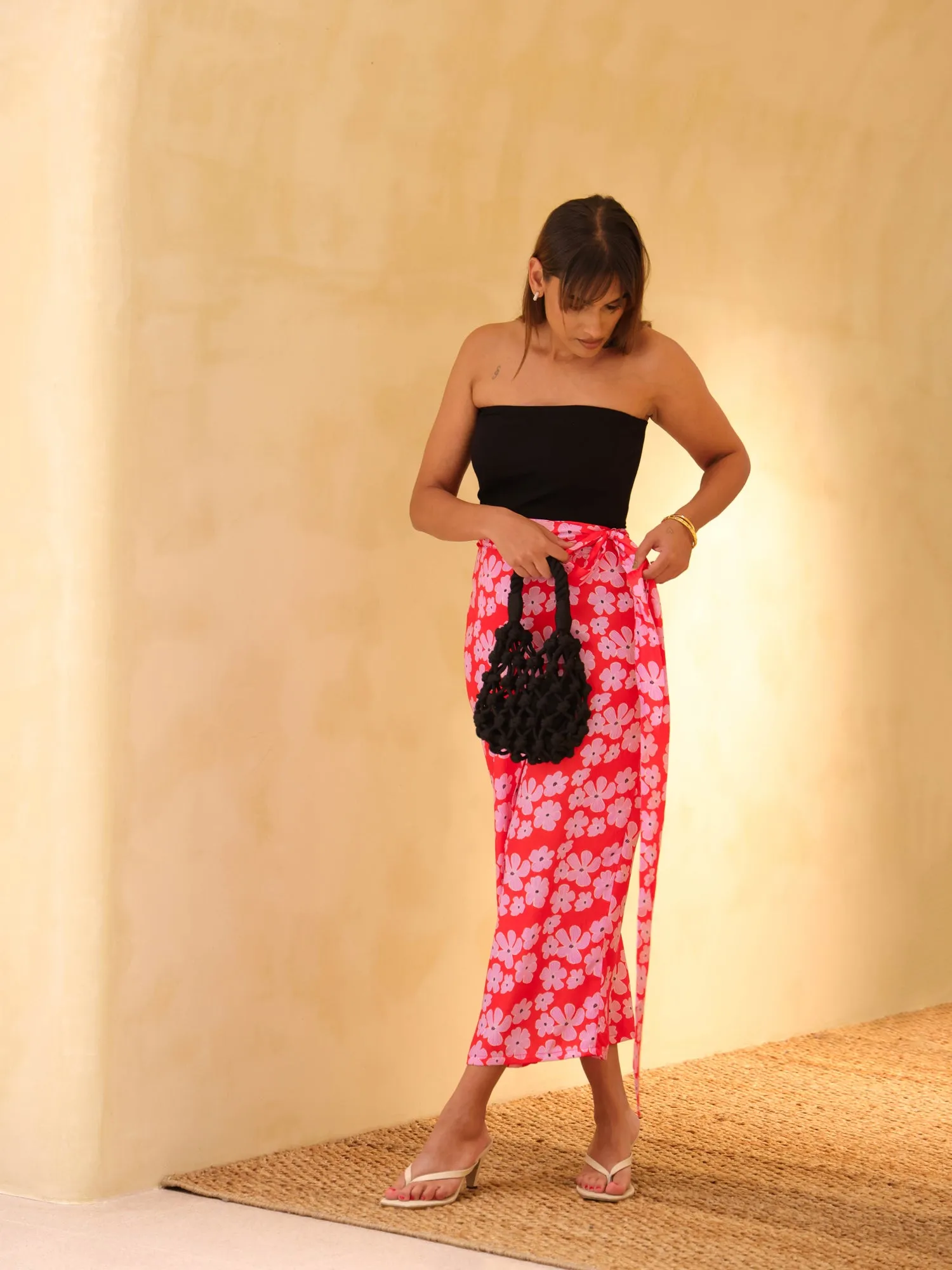 Printed Wrap Midi Skirt