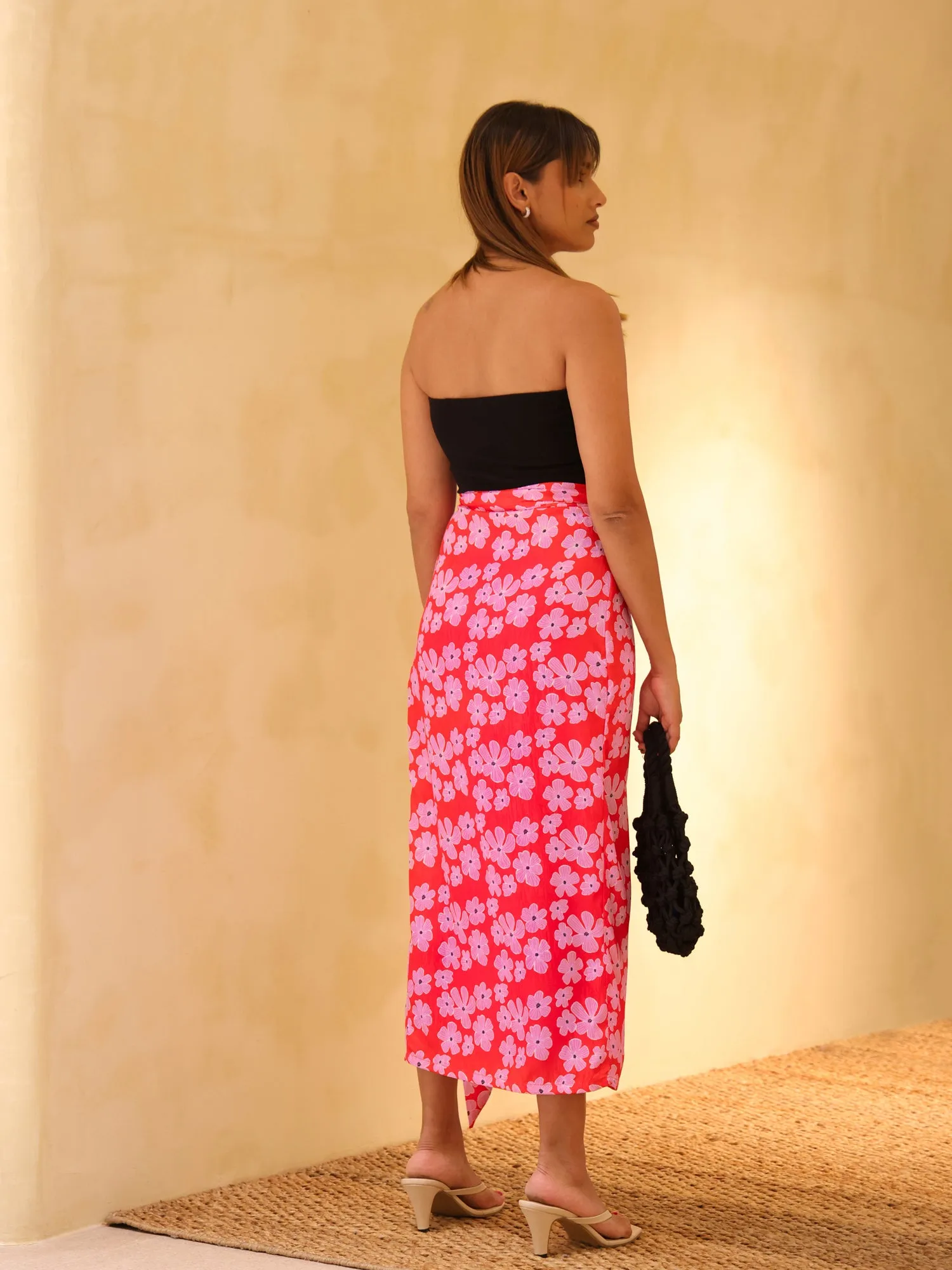 Printed Wrap Midi Skirt