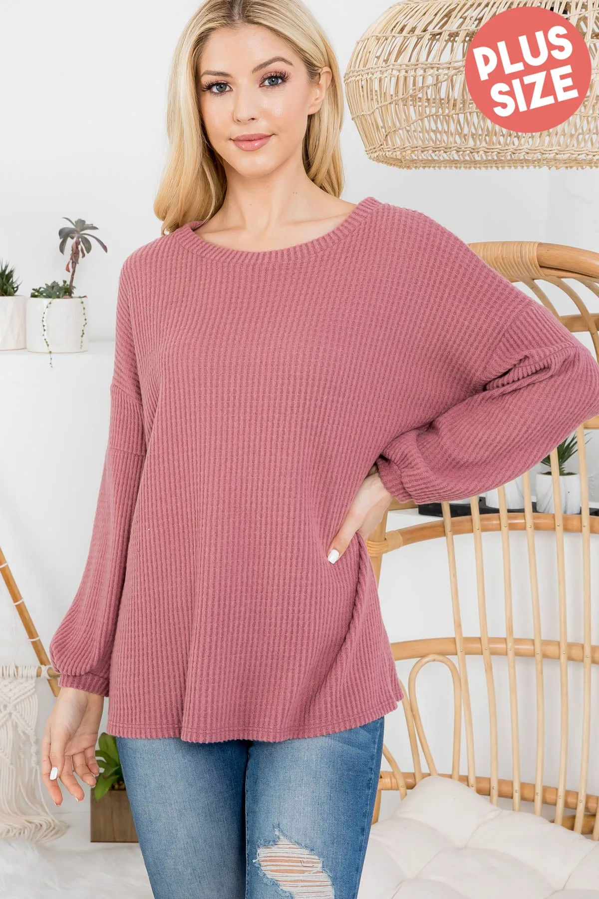 Puff Sleeve Boatneck Waffle Tunic