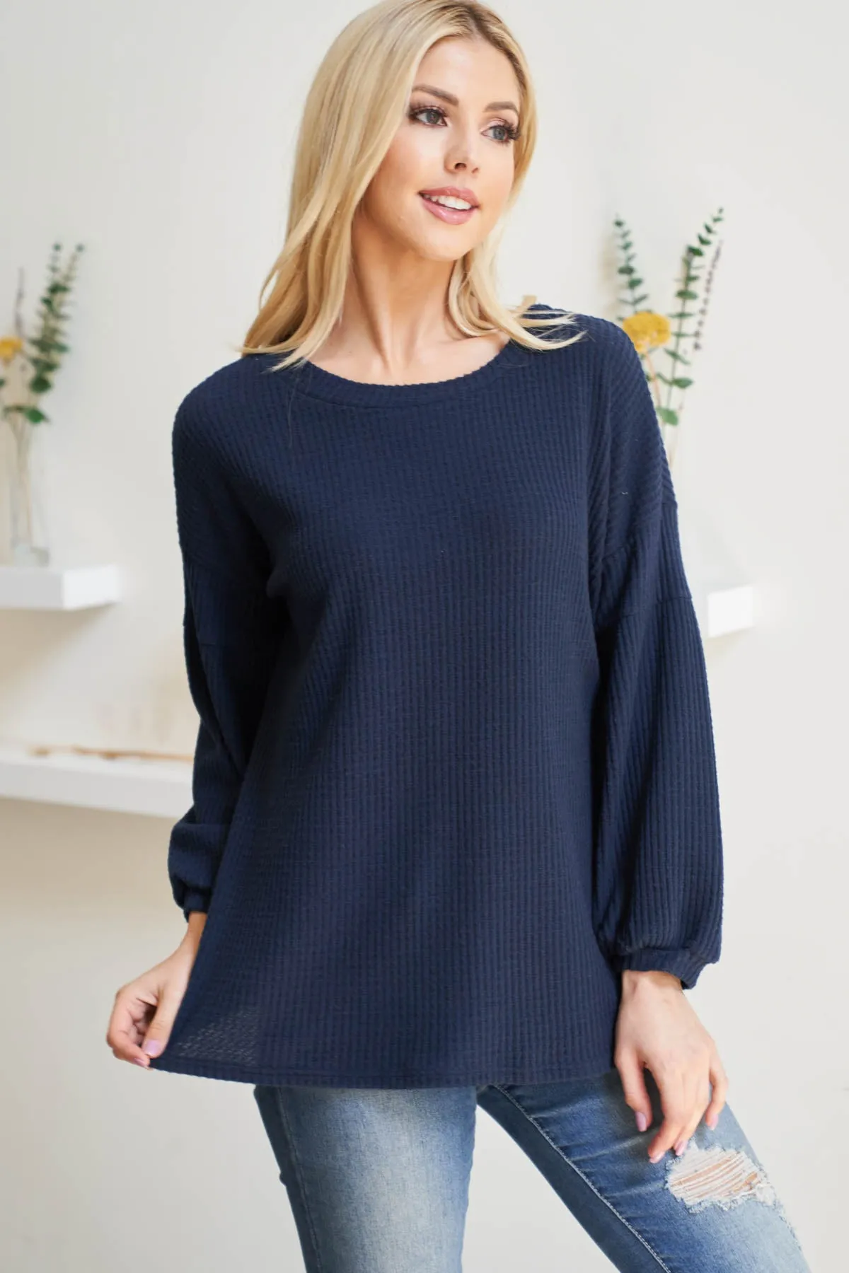Puff Sleeve Boatneck Waffle Tunic