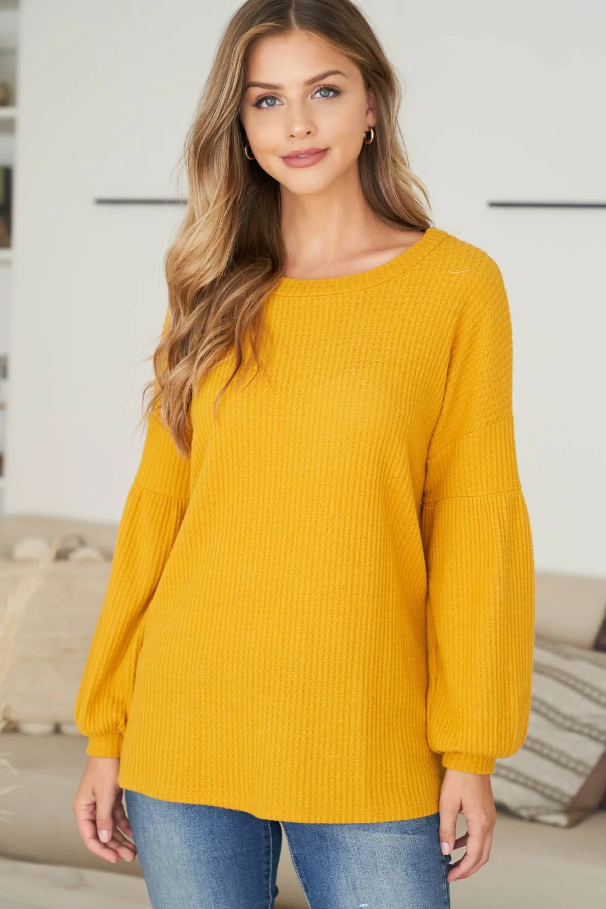 Puff Sleeve Boatneck Waffle Tunic