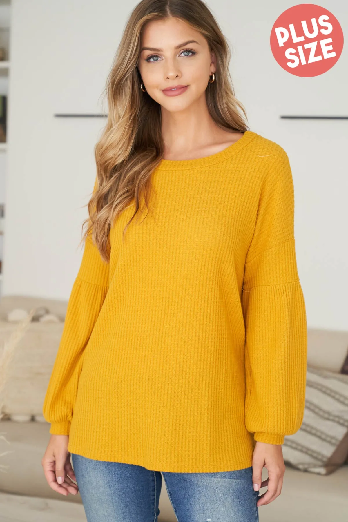 Puff Sleeve Boatneck Waffle Tunic
