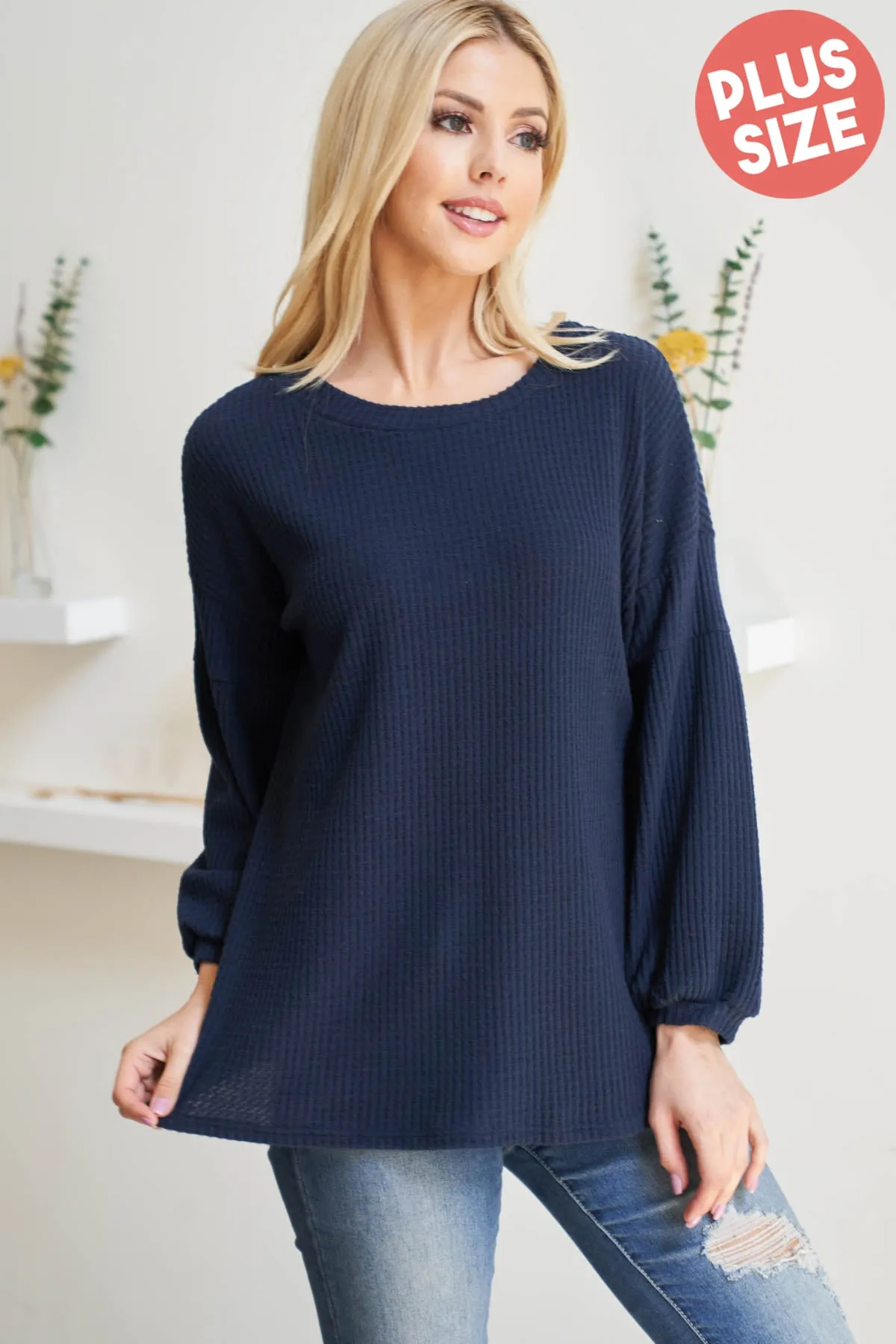 Puff Sleeve Boatneck Waffle Tunic