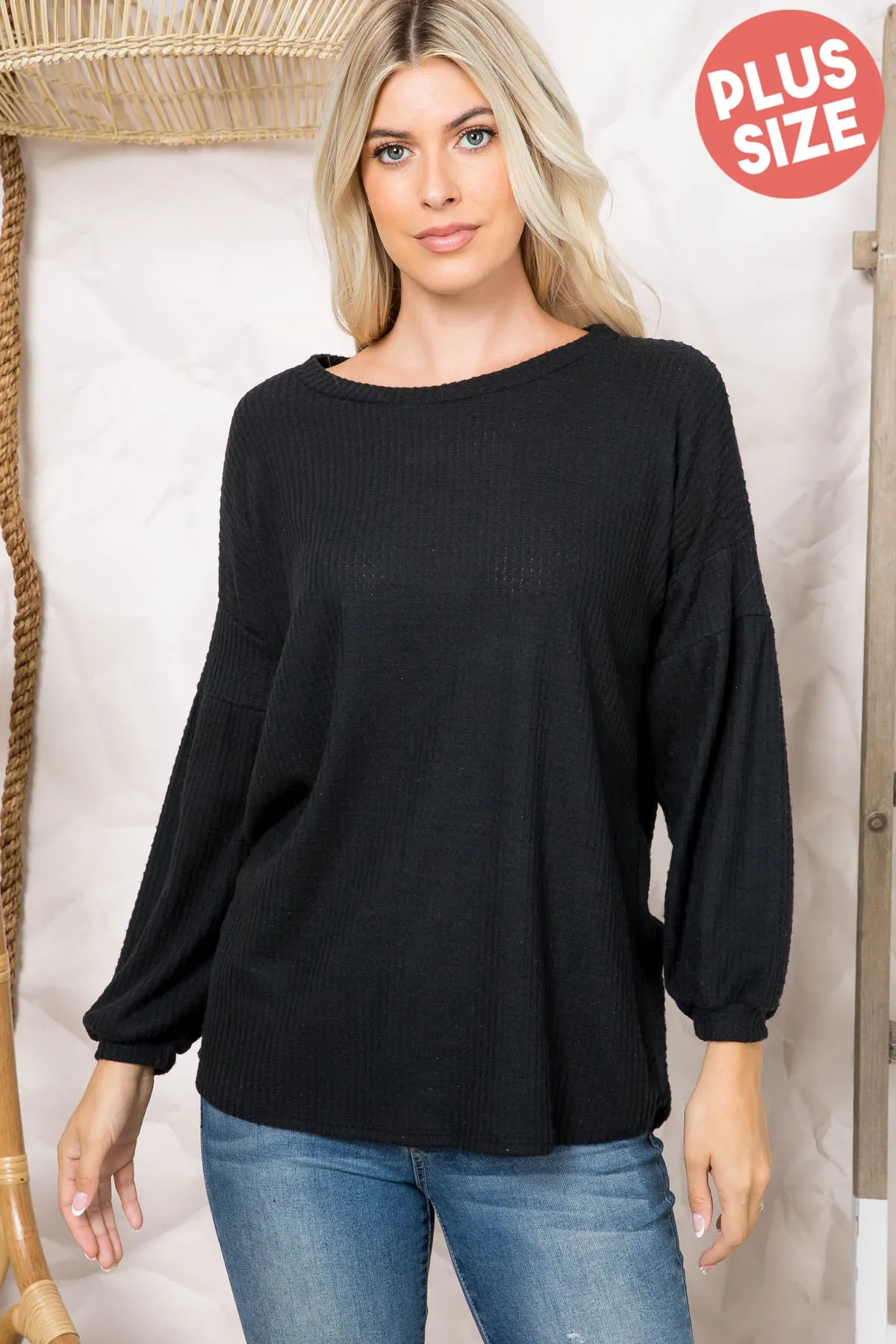 Puff Sleeve Boatneck Waffle Tunic