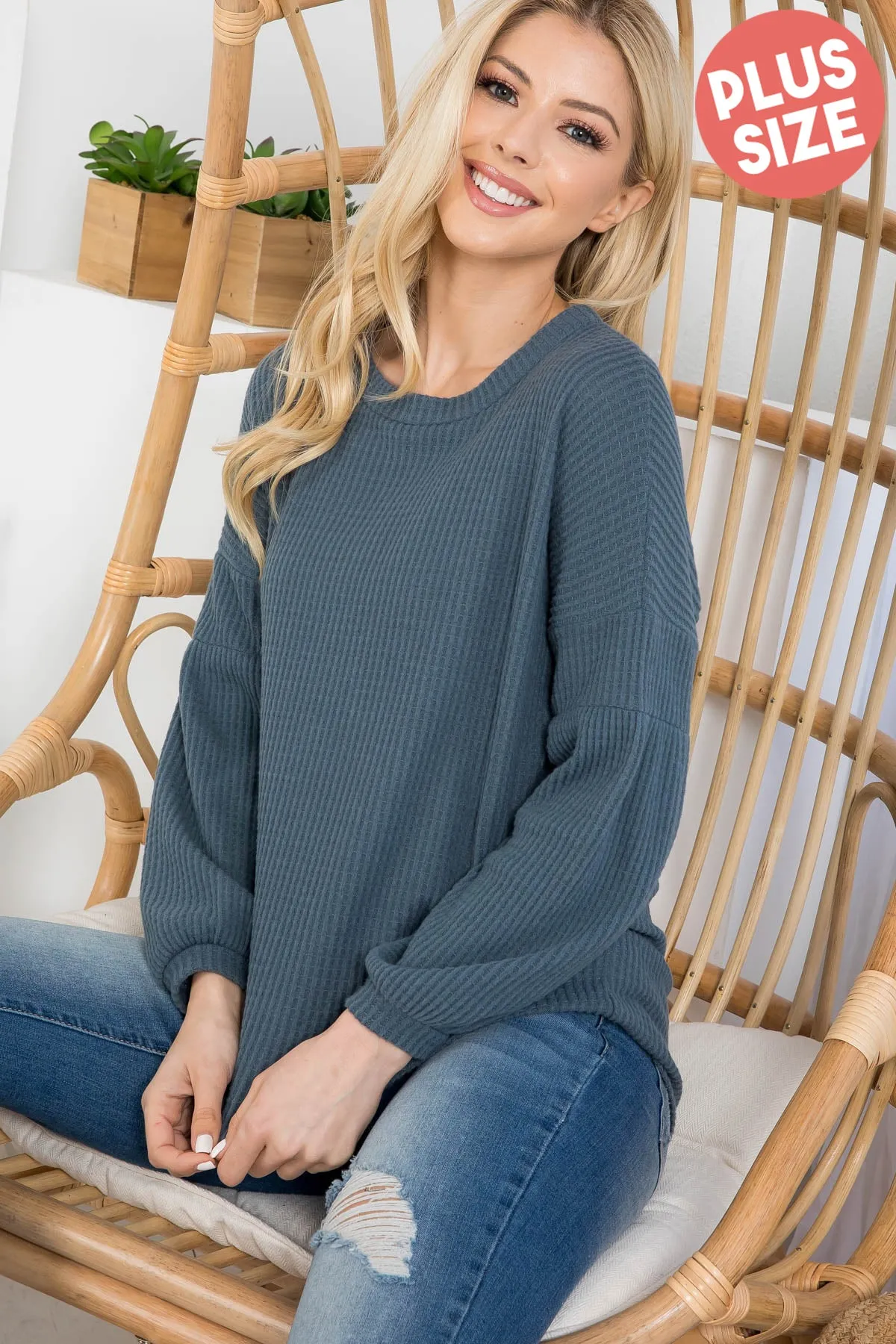 Puff Sleeve Boatneck Waffle Tunic