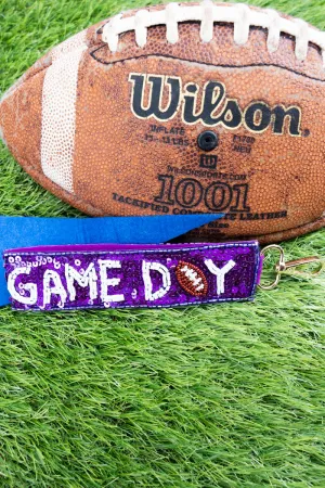 Purple & White Game Day Glam Wristlet Keychain