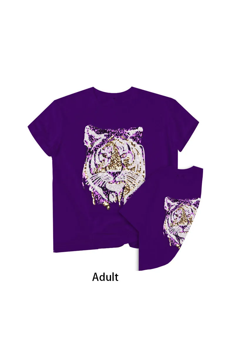 Purple Lsu Tiger Sequin Mom&me Top