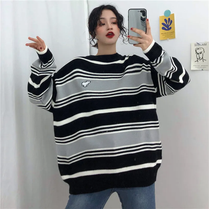"EMBROIDERED STRIPED " SWEATER N121504