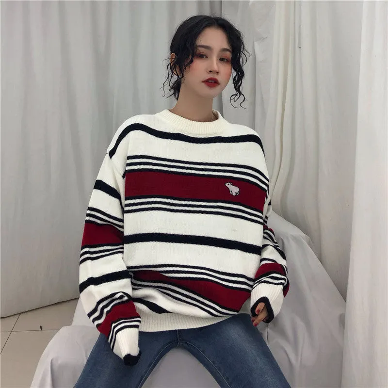 "EMBROIDERED STRIPED " SWEATER N121504