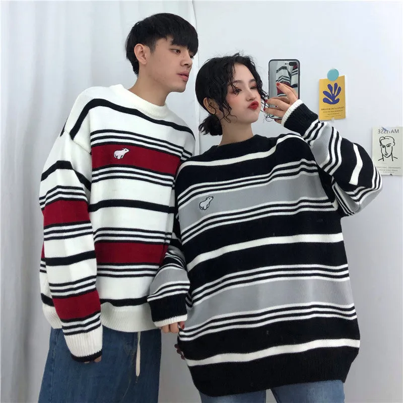 "EMBROIDERED STRIPED " SWEATER N121504