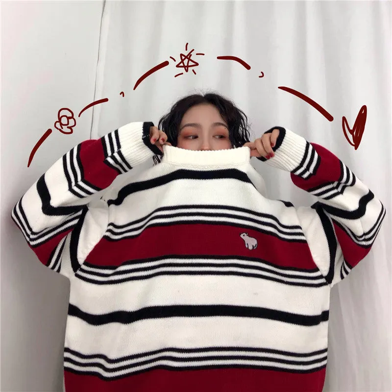 "EMBROIDERED STRIPED " SWEATER N121504